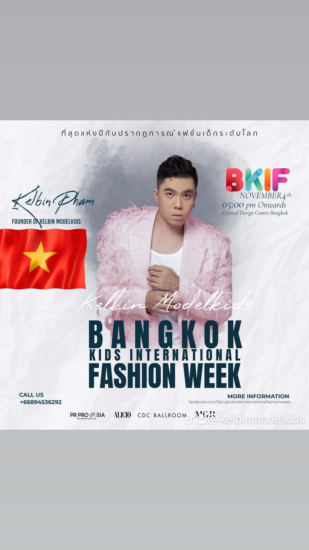 Đạo diễn catwalk Kelbin Phạm cùng dàn "chiến binh nhí" chuẩn bị cho tuần lễ thời trang Bangkok Kids International Fashion Week 2023